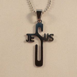 Silver Jesus Cross Stainless Steel Chain Necklace